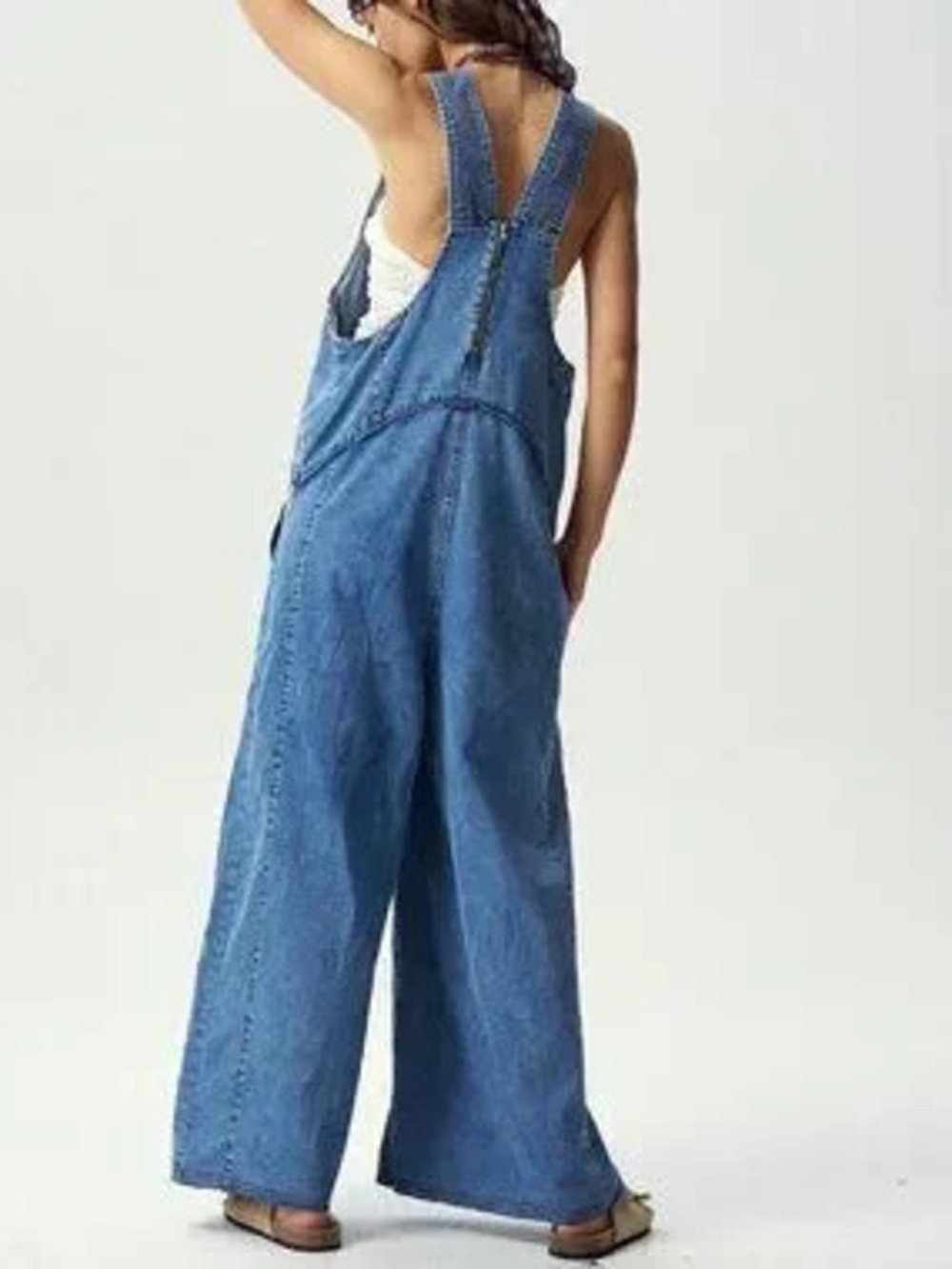ZARA Blue Casual Women's Woven Denim Washed Jumpsuit